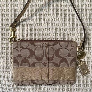 Coach Signature Brown and Gold Wristlet